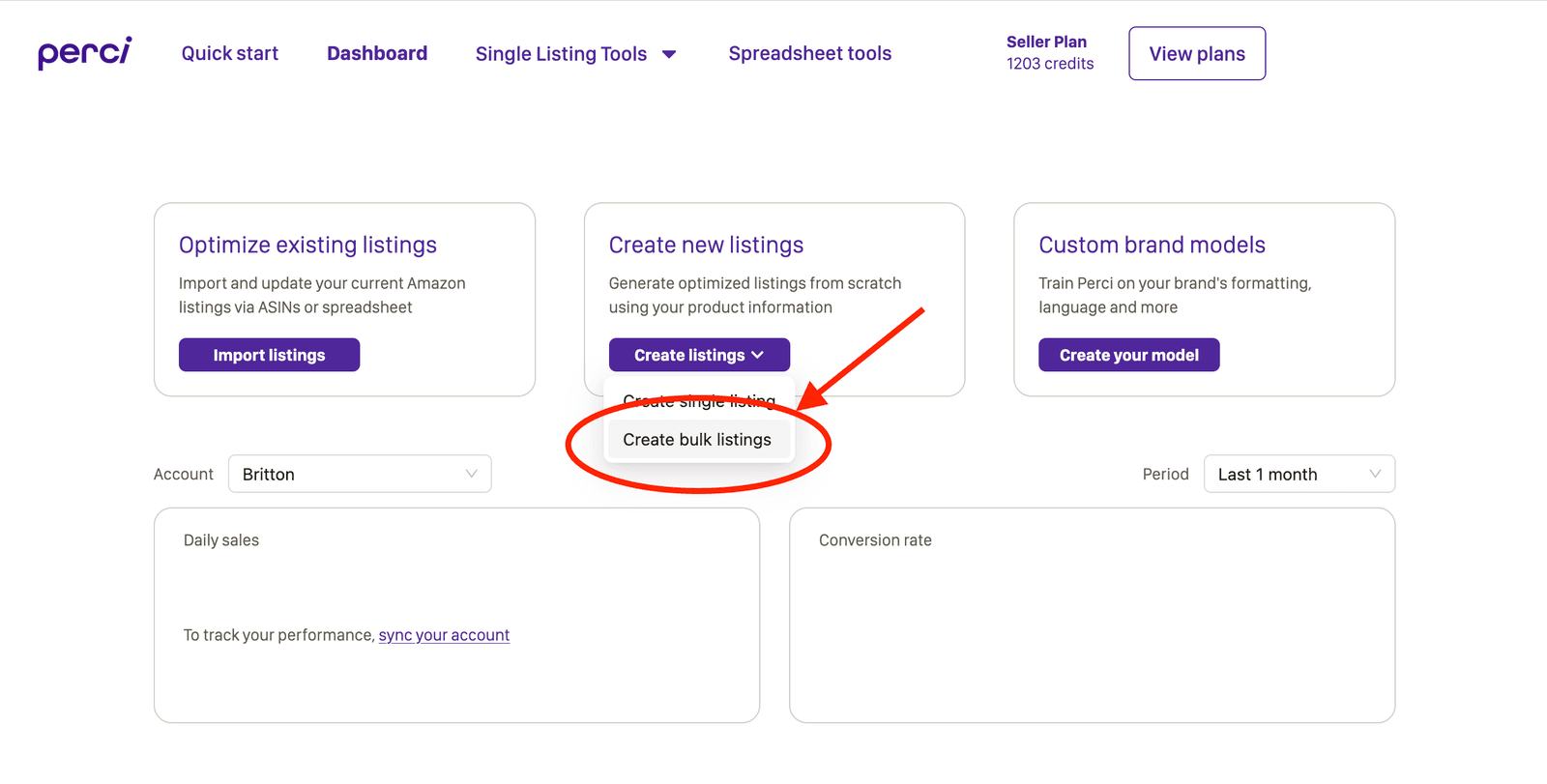 Perci create bulk listings screen