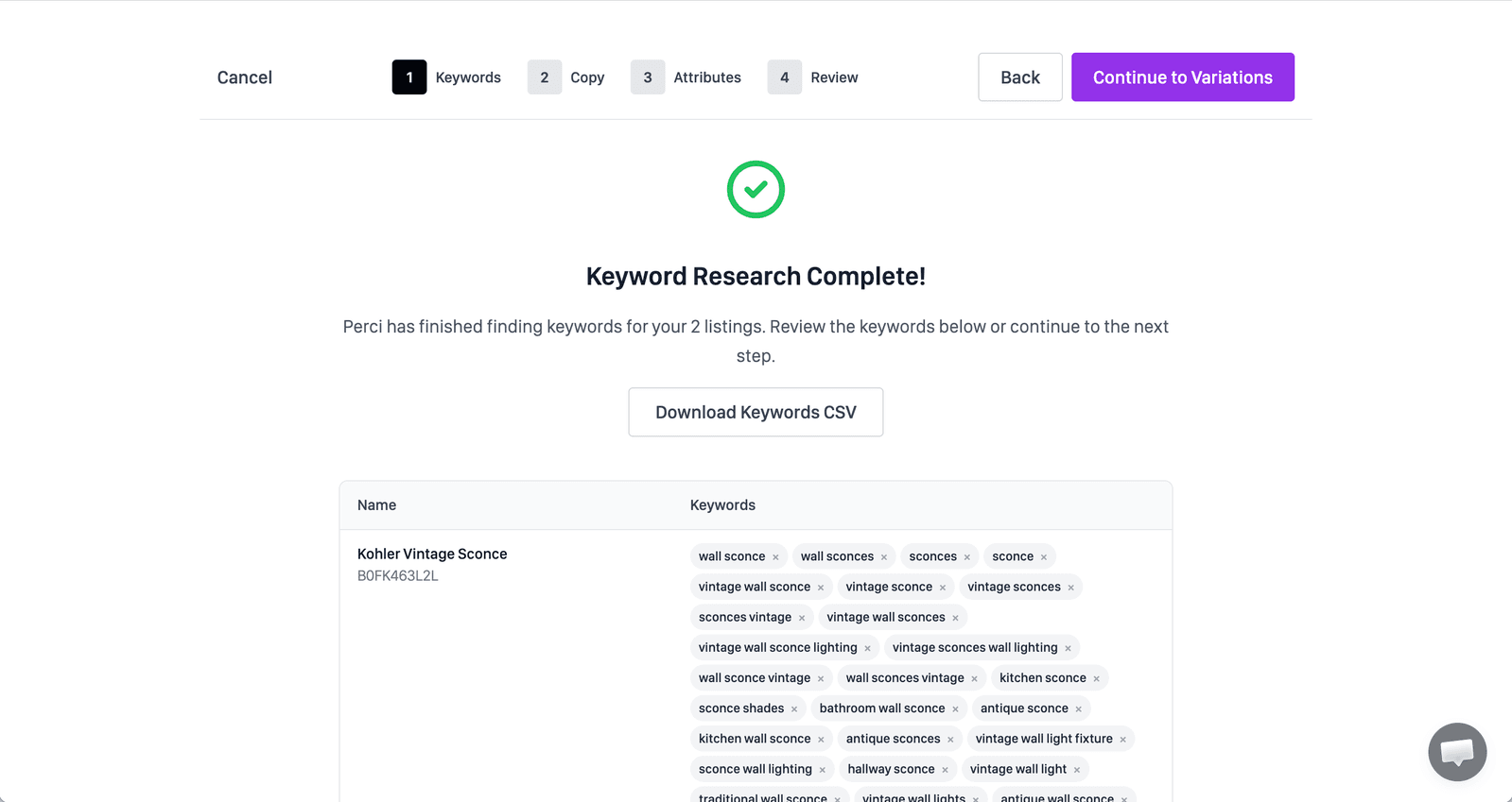 Perci keyword review for new listings